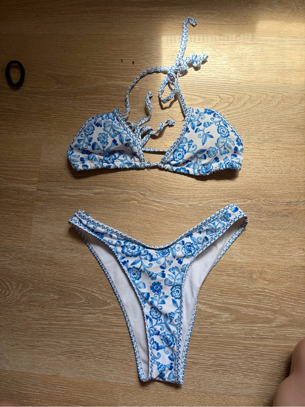 Blue White Floral Triangle Bikini